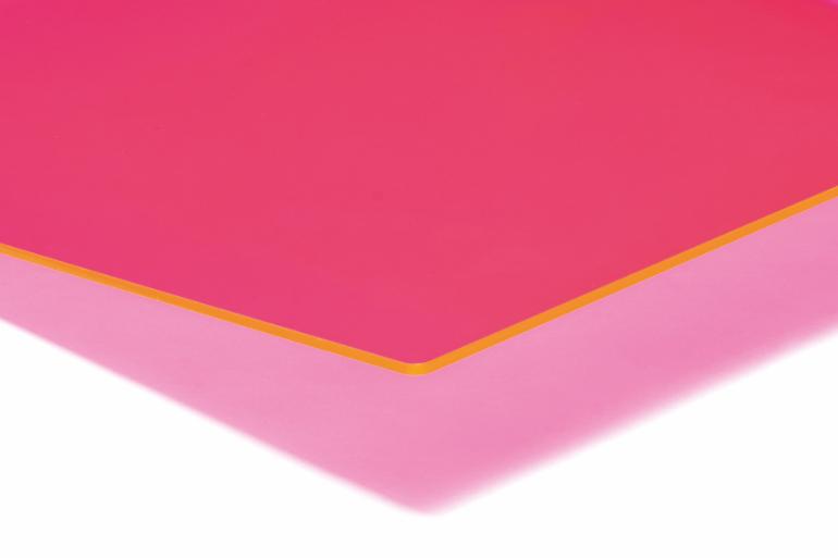 Gjuten akrylskiva, Lysande kant, Fluorescerande rosa, 750mm x 1000mm x 3,0mm